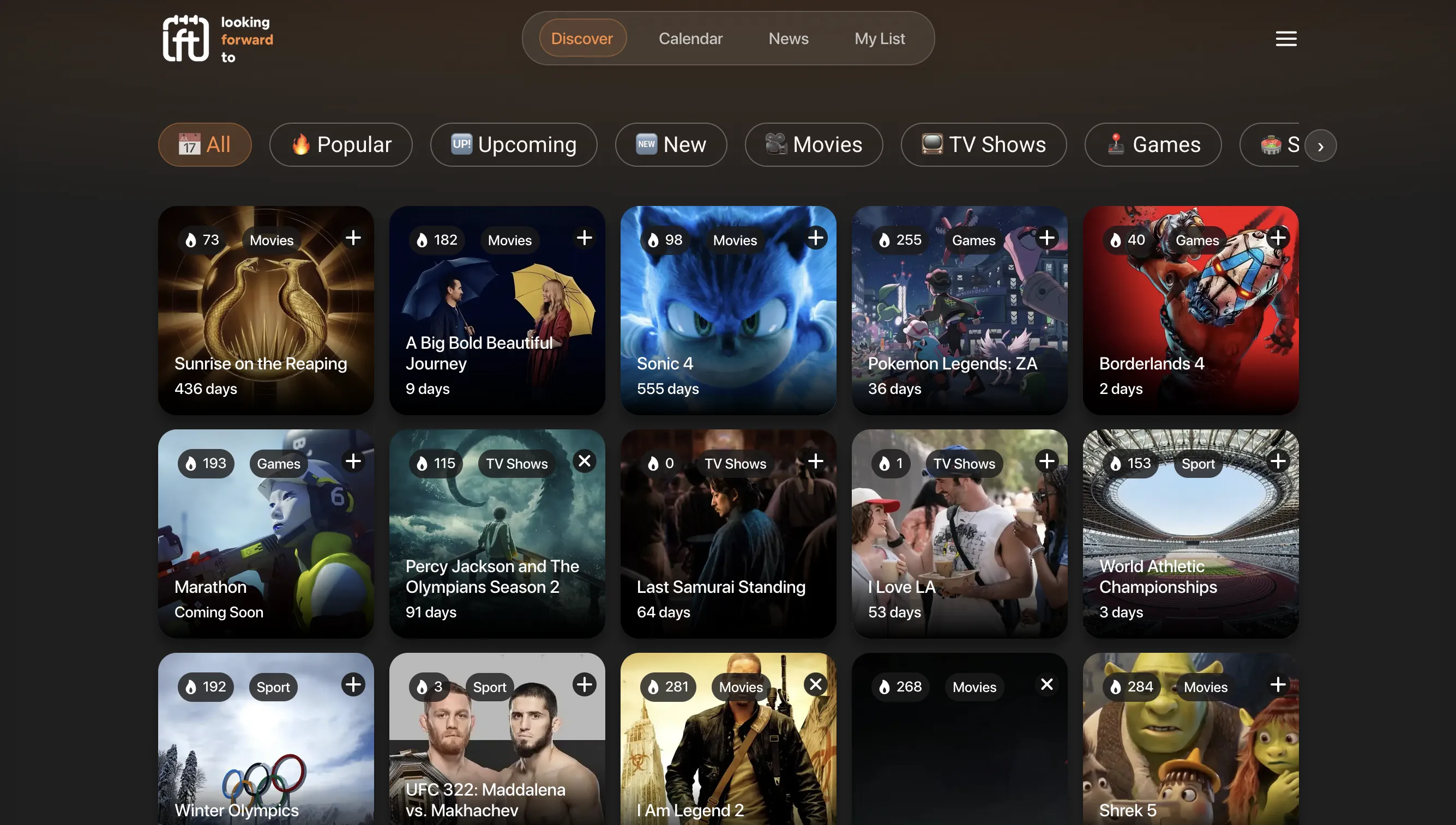 Looking Forward To – Entertainment event discovery and countdown platform