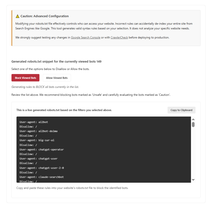 Crawlercheck interface screenshot 2 showing Can Googlebot and ChatGPT see my website