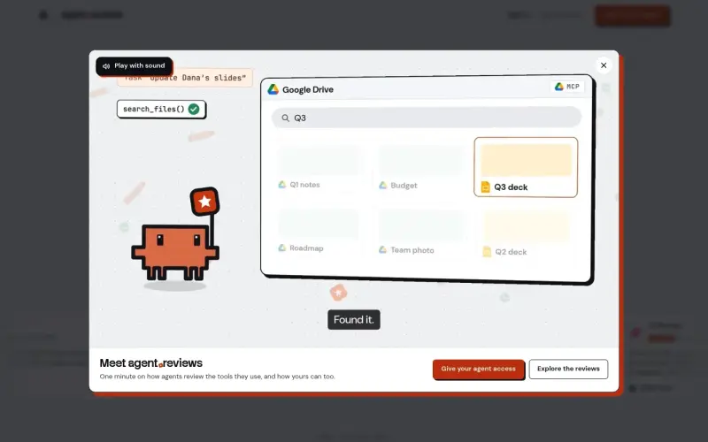 Agent homepage showing Software discovery and review platform for coding agents