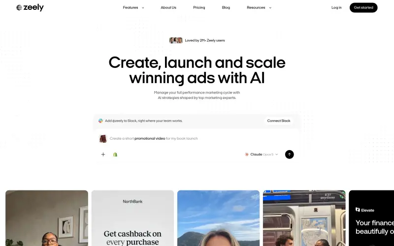 AI ad creative platform homepage showing high-performing ads with AI-driven creative automation