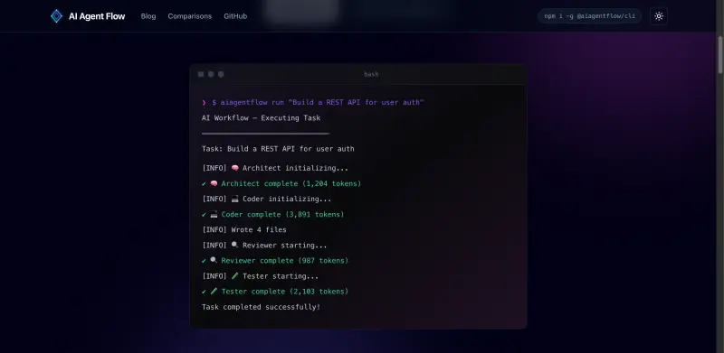 AI Agent Flow interface screenshot 2 showing Streamline your development process with a local-first, multi-agent framework
