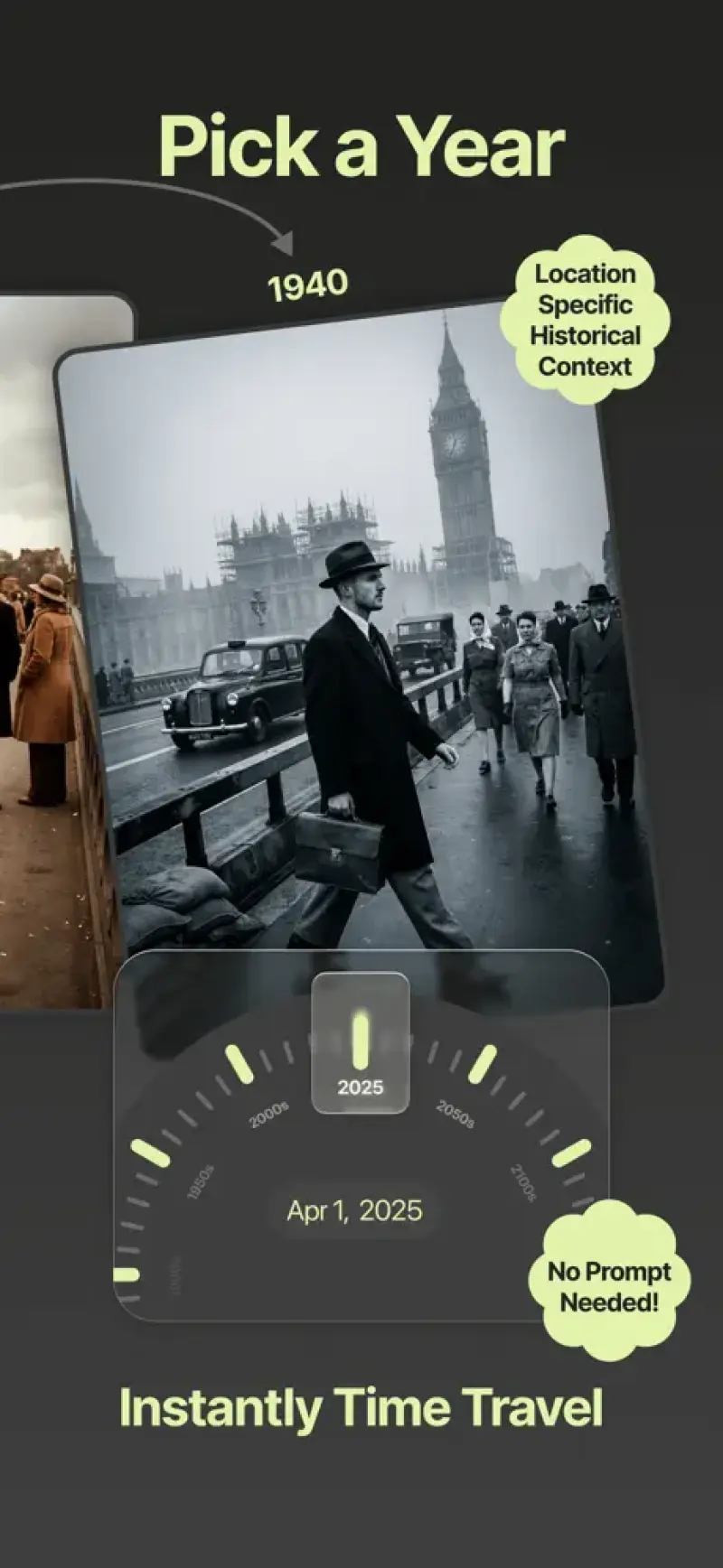 AI Portal: Time Travel Photos App interface screenshot 2 showing Unlock the past