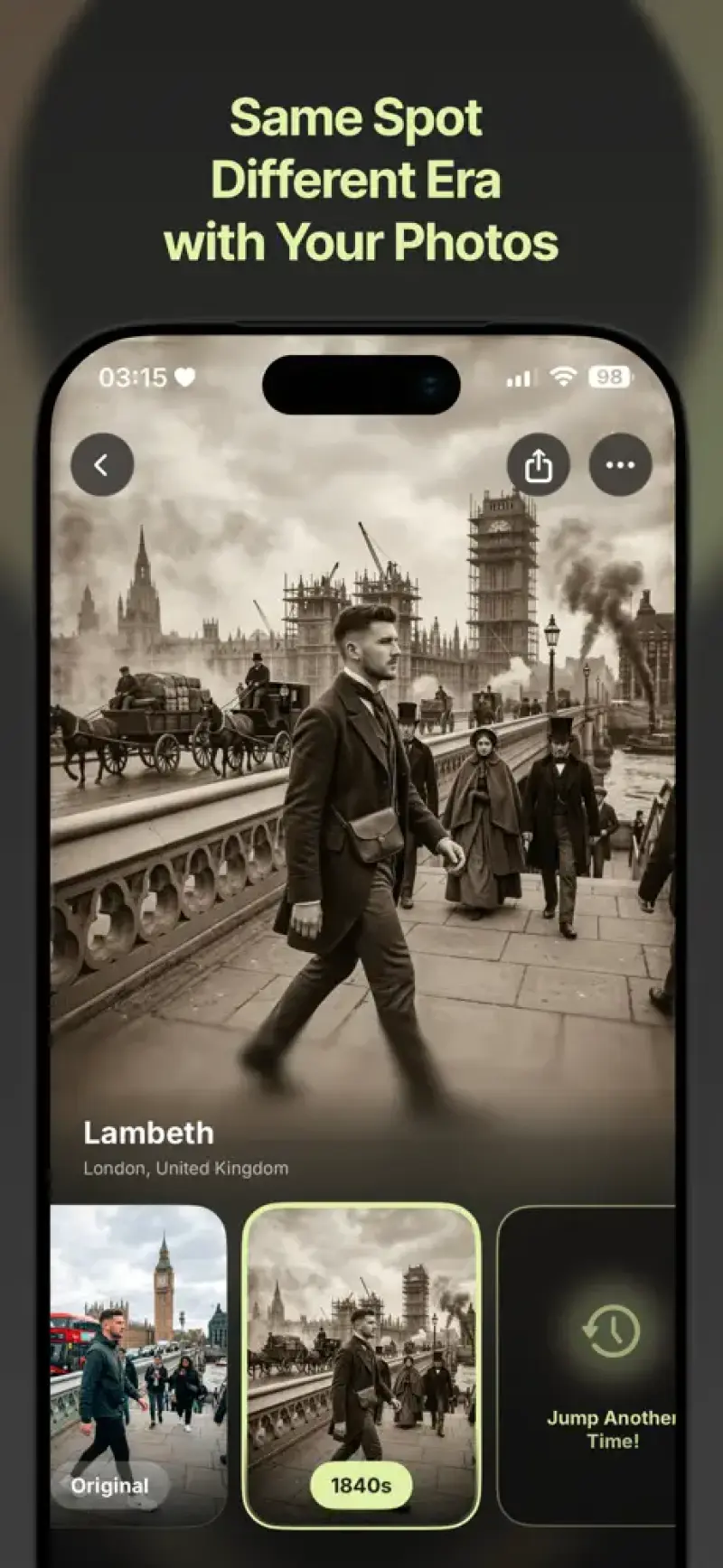 AI Portal: Time Travel Photos App interface screenshot 3 showing Unlock the past