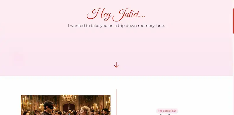 AskMyVal interface screenshot 3 showing Interactive Valentine proposal websites with photos and messages