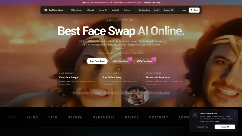 Best Face Swap homepage showing AI face swap for photos and videos