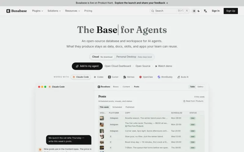 Busabase homepage showing Centralized AI data management for teams