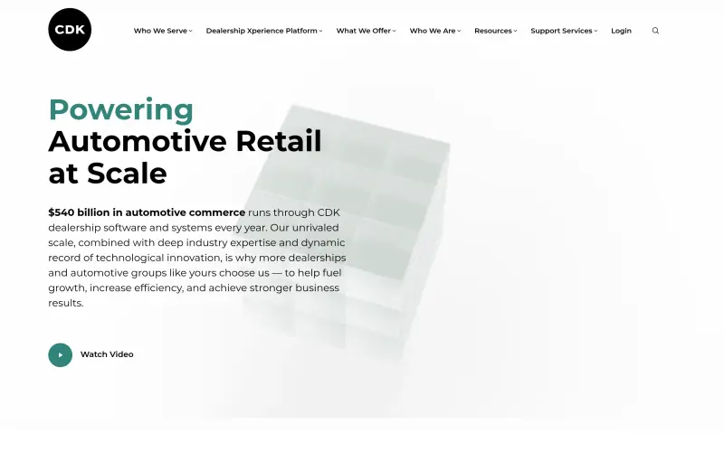 CDK Global homepage showing Dealership software for automotive retail