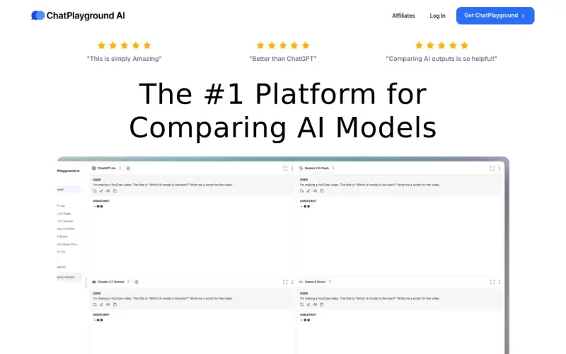 ChatPlayground homepage showing Compare AI models side