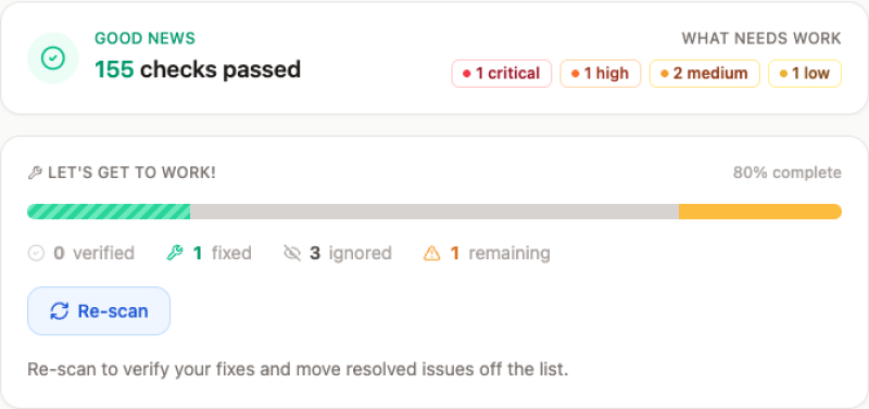 CheckYourVibe interface screenshot 3 showing Protect your users' data with automated security checks and easy fix
