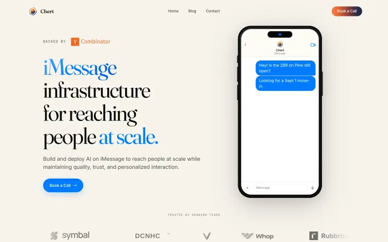 Chert homepage screenshot - Deploy AI on iMessage for personalized interactions at scale