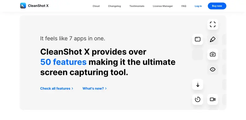 CleanShot X homepage showing Simplify your workflow with a powerful screen capturing tool that helps you