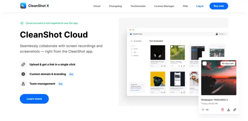 CleanShot X interface screenshot 2 showing Simplify your workflow with a powerful screen capturing tool that helps you