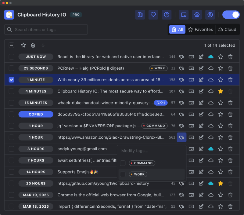 Clipboard History IO homepage showing Secure clipboard manager for Chrome and Firefox