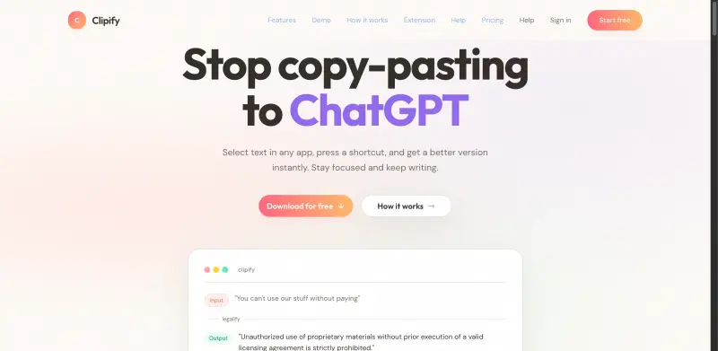 Clipify homepage showing Simplify your workflow