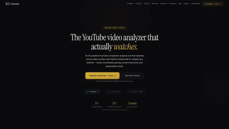 Contentine homepage showing YouTube videos with AI analysis