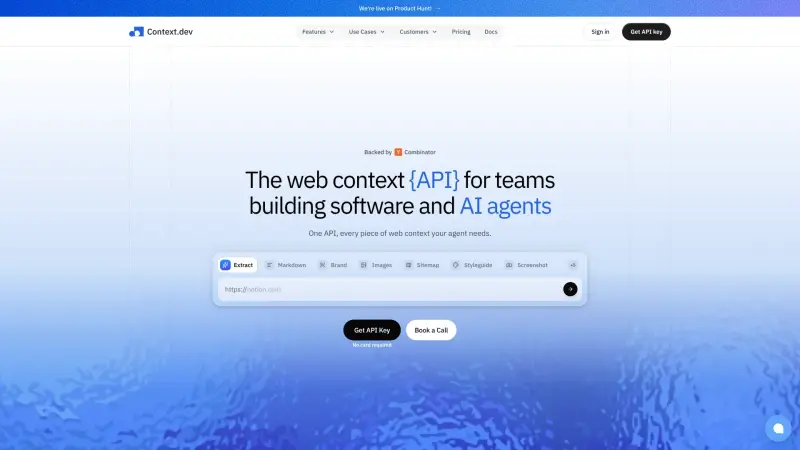 Context homepage showing Scrape and extract web data for AI agents
