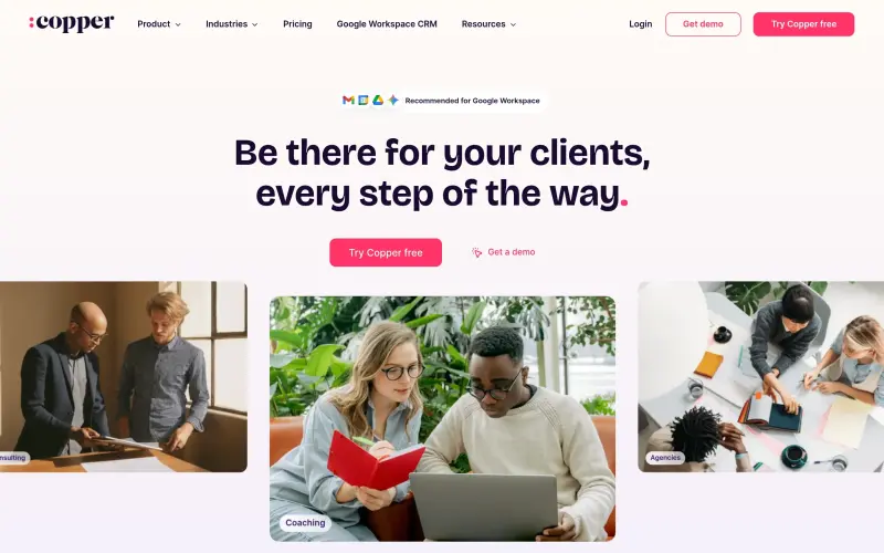 Copper homepage screenshot - Streamline client relationships with automated sales and project management