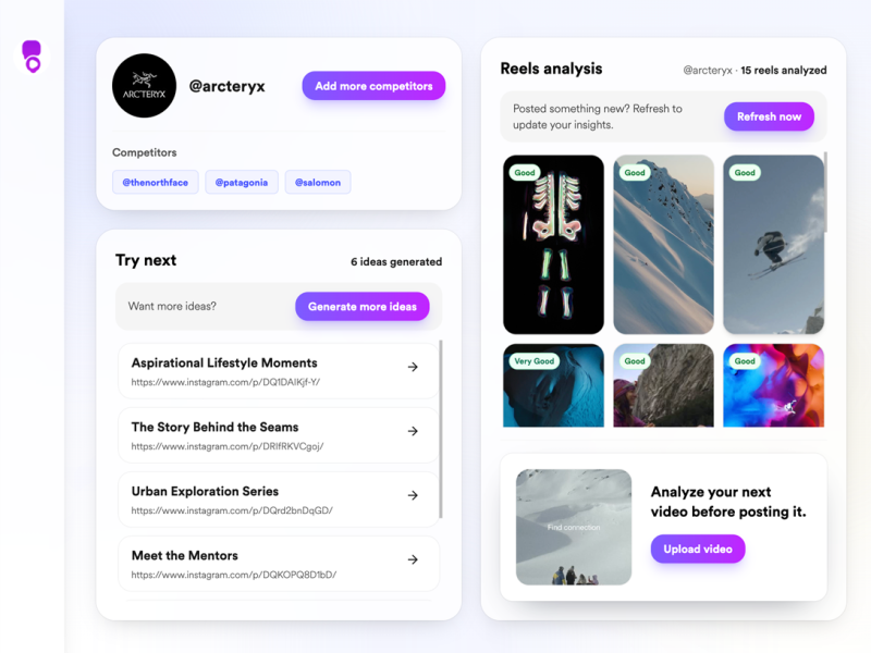 creafico - Content Analysis & Growth Insights homepage showing creafico is a content analysis and idea engine for short-form creators on