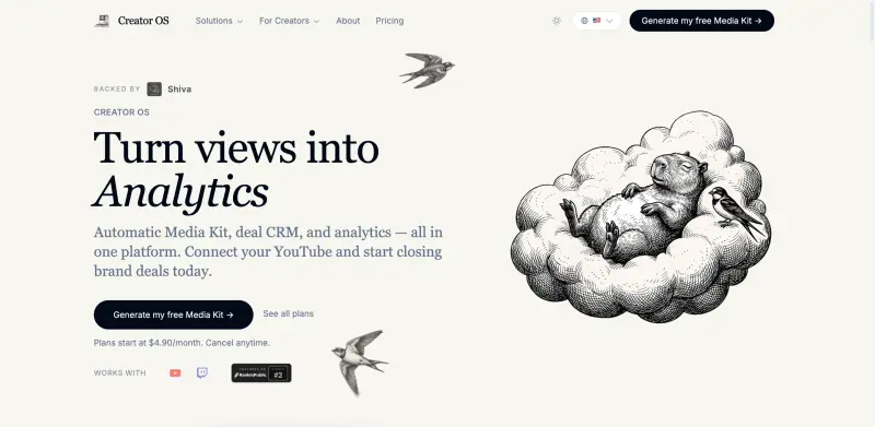 Creator OS homepage showing Elevate your online presence