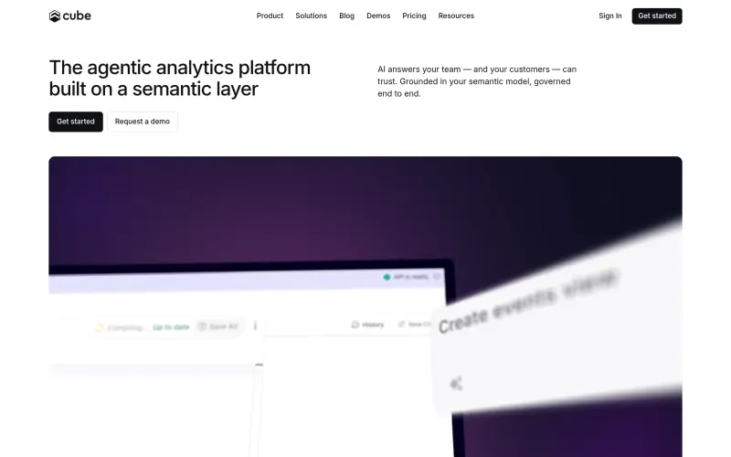 Cube homepage showing Semantic AI analytics you can trust