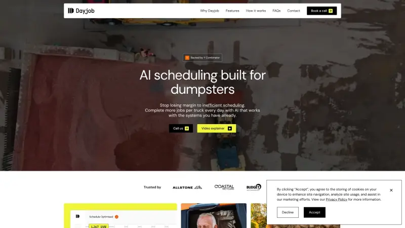 Dayjob homepage screenshot - Optimize waste management routes with AI-powered scheduling