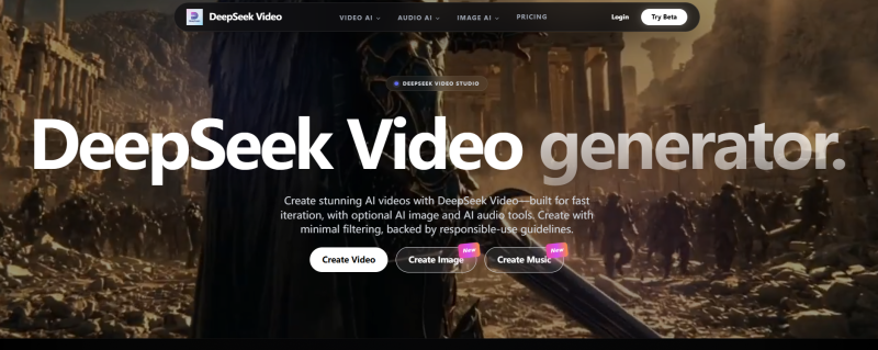 DeepSeekvideo homepage showing Text To Image, Image To Image, Text To Video, Image To Video, Batch