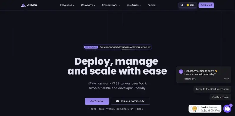 dFlow homepage showing Streamline your workflow with dFlow, a powerful tool for effortless