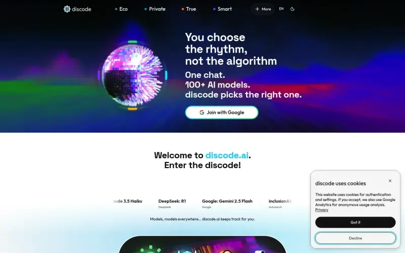 discode.ai homepage showing Choose your AI model