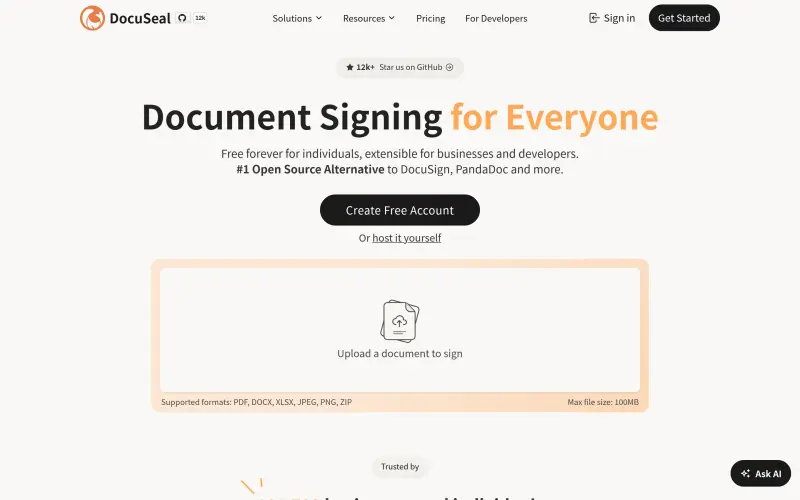 DocuSeal homepage screenshot - Open-source DocuSign alternative