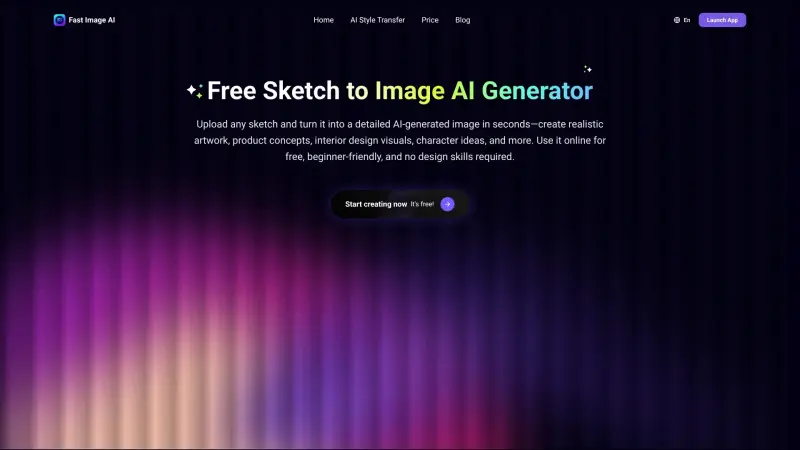 Fast Image AI Sketch to Image homepage showing Turn sketches into AI images