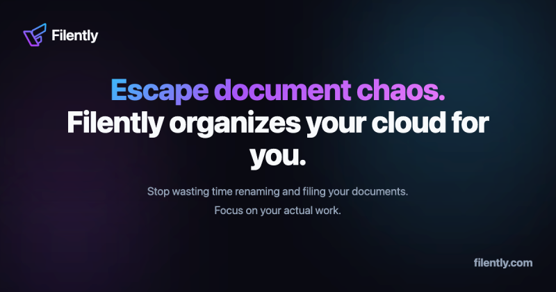 Filently homepage showing Automated PDF filing with zero manual effort