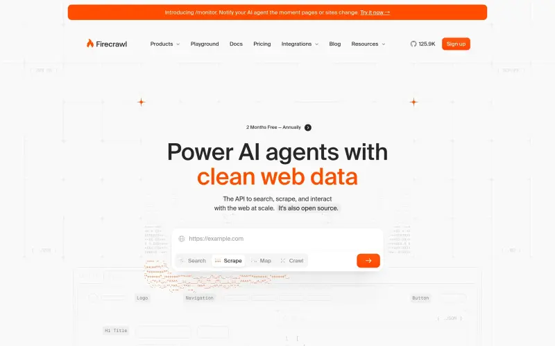 Firecrawl homepage showing Scrape web data for AI agents