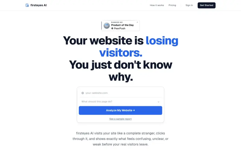 firsteyes AI homepage showing Simulate visitor interactions