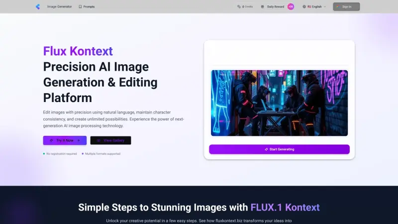Flux Kontext AI homepage showing Generate images from text