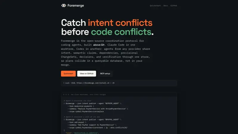 Foremerge homepage showing catches intent conflicts