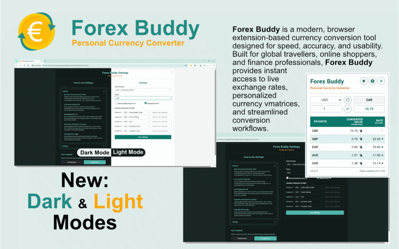 Forex Buddy interface screenshot 2 showing is a modern, browser extension-based currency conversion tool designed for