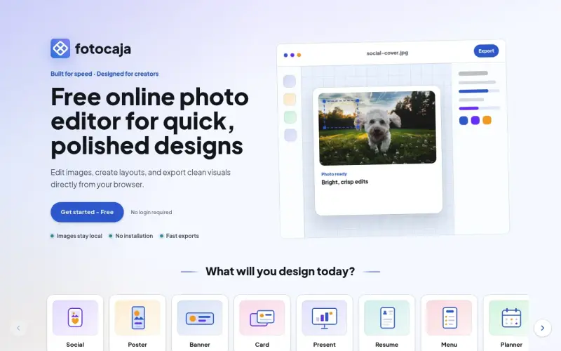 Fotocaja homepage showing Edit images instantly in your browser