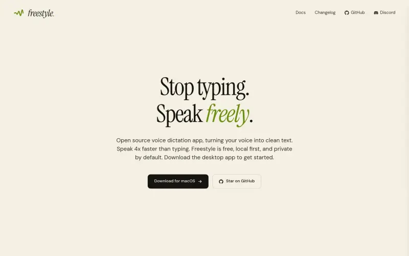 Freestyle homepage showing Turn voice into text