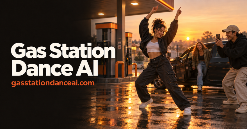 Gas Station Dance AI homepage showing Turn your photos into a viral gas station dance video with AI
