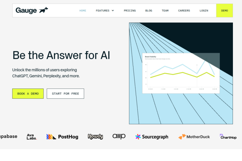 Gauge homepage showing Boost your brand's visibility across AI platforms with actionable insights and