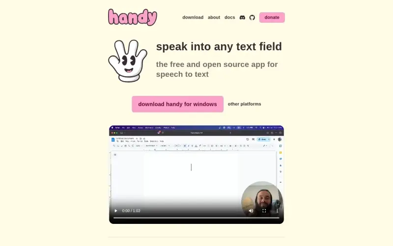 Handy homepage showing Type with your voice