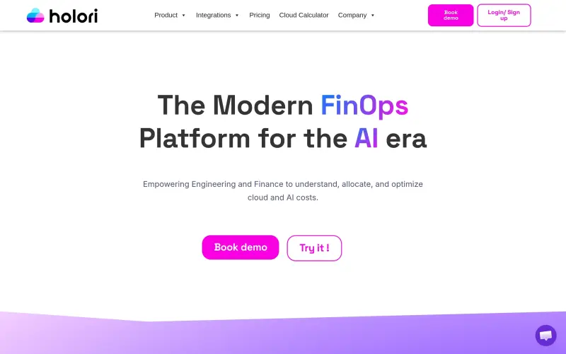 Holori homepage showing cloud costs optimization