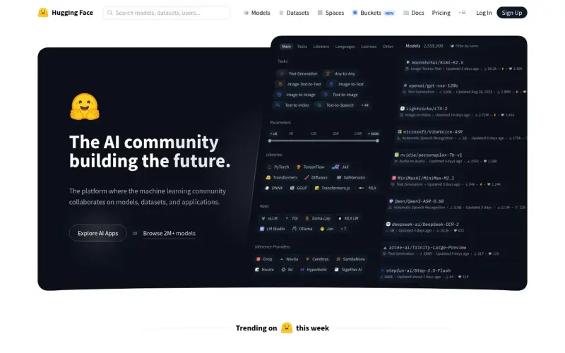 Hugging Face homepage showing Build and share AI models