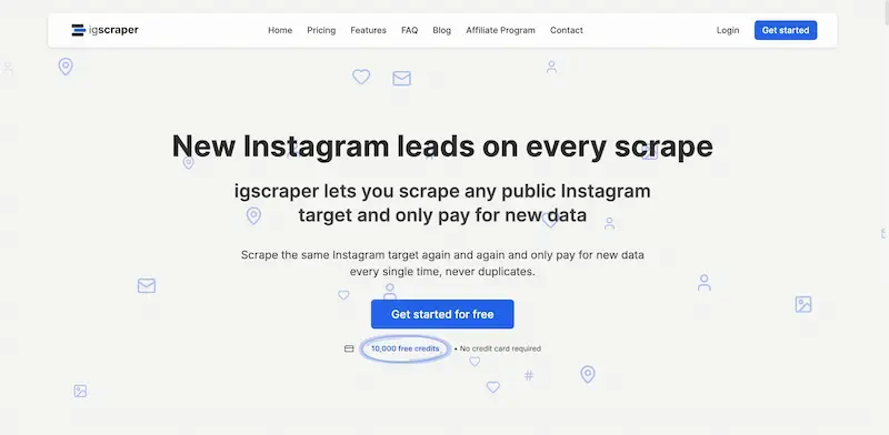 igscraper homepage showing Generate thousands of B2B leads