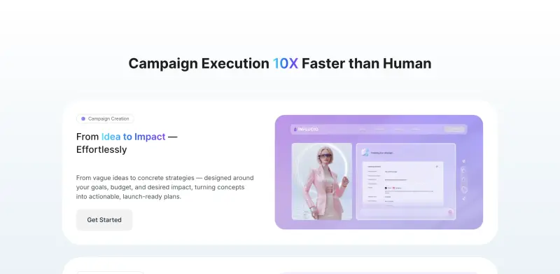 Influcio interface screenshot 2 showing connect with 4M+ creators across platforms, driving real impact and 10X growth
