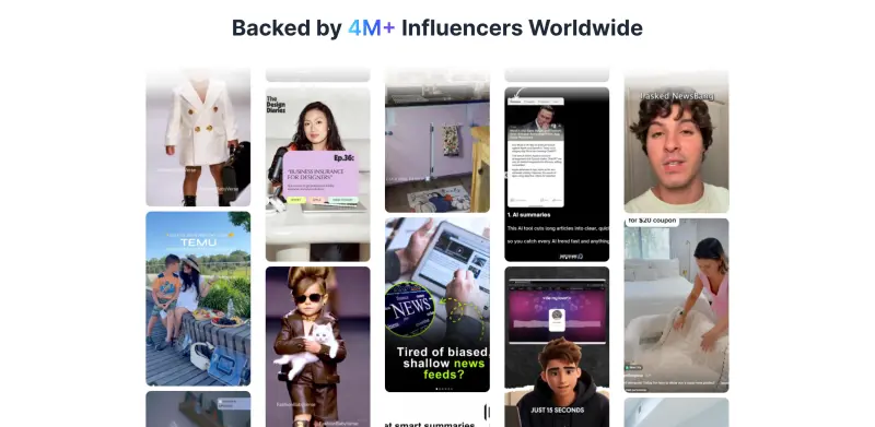 Influcio interface screenshot 3 showing connect with 4M+ creators across platforms, driving real impact and 10X growth
