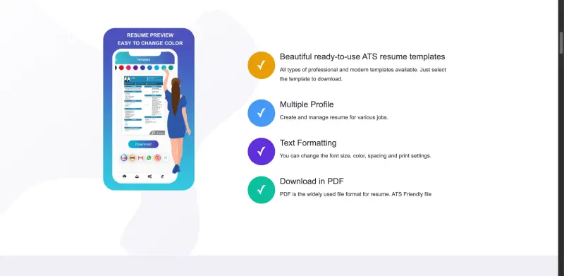 Intelligent CV - Free Resume builder & CV Maker homepage showing Easy to create your resume and cover letter that gets you hired faster
