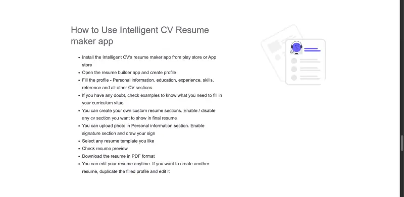 Intelligent CV - Free Resume builder & CV Maker interface screenshot 4 showing Easy to create your resume and cover letter that gets you hired faster