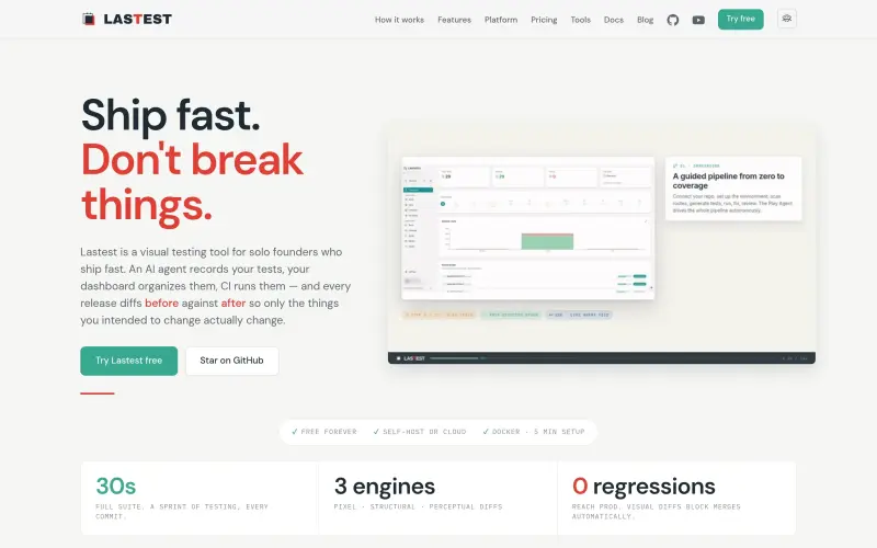 Lastest homepage screenshot - Automate visual regression testing with AI-powered recordings and comparisons
