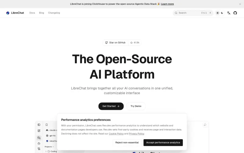 LibreChat homepage showing Unify AI conversations